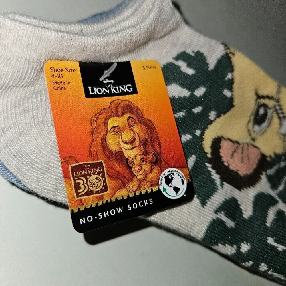 NEW 3 Pairs Disney Lion King No Show Socks Women's Shoe Size 4-10 Simba